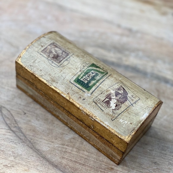 Accents Vintage Florentine Gilded Wood Stamp Holder Box Made In Italy
